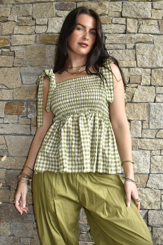 Nonni Gingham Bandeau Cami Olive